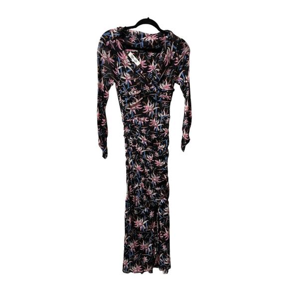 Diane Von Furstenberg Floral Off the Shoulder Ruched Dress Black Size Medium - Picture 6 of 8